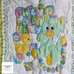 Vintage That's Our Baby‎ Quilted Blanket Teddy Bear Rubber Ducky yellow